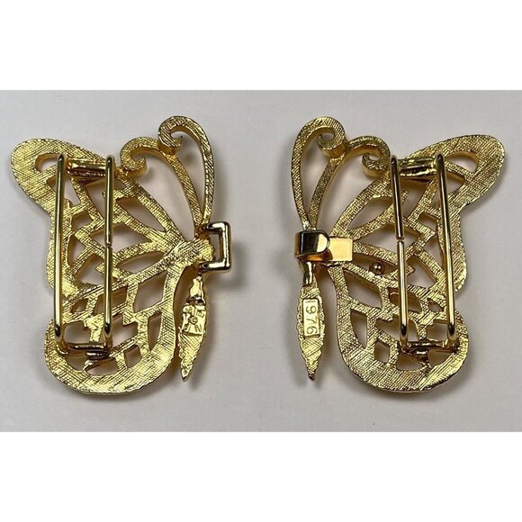 VTG 1976 Mimi Di N Gold Plated Filigree 2pc Interlocking Butterfly BELT BUCKLE - Picture 4 of 5